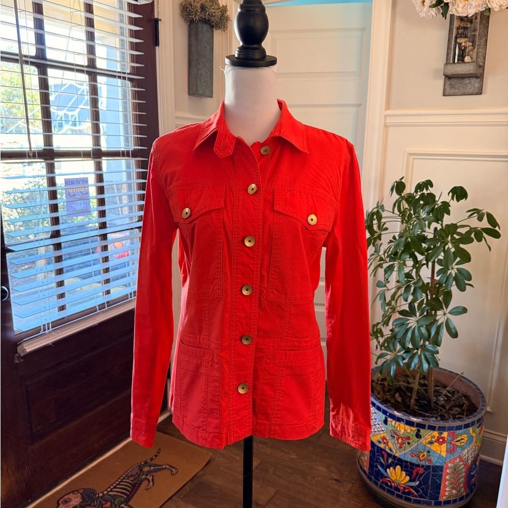 CAbi EUC # 727 Coral Taylor Utility Jacket with Ruffle Detail in Back - Picture 2 of 7